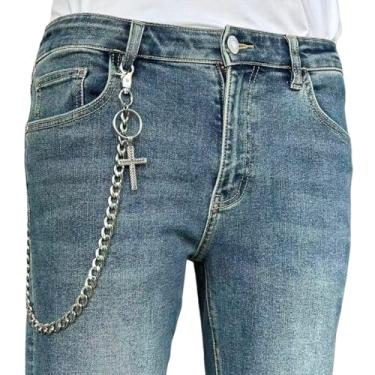 Imagem de KALHE Corrente de cruz de prata com pingente de cruz gótica, chaveiro de aço inoxidável resistente, corrente de calça jeans, acessório estilo punk de motociclista