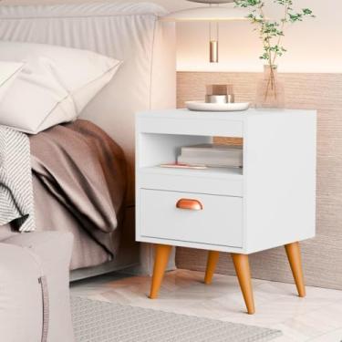 Imagem de Kit 2 Mesa De Cabeceira Para Quarto Com Pés E Gaveta Com Nicho Criado Com 2 Unidades(Branco)