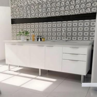 Imagem de Gabinete de Cozinha Armário Pia 3 Gavetas e 4 Portas 194cm (Branco)