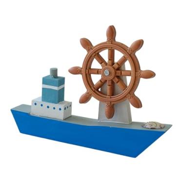 Imagem de Baoblaze Modelo de de madeira, ornamento náutico com e tema de praia, decoração de barco à vela com volante para armário de quarto, Azul Claro
