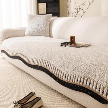 Imagem de HGTRH Capa de sofá antiarranhões, capa de sofá antiderrapante de linho de algodão luxuosa, design de borda irregular com fundo antiderrapante, cáqui quente e respirável, 110 x 110