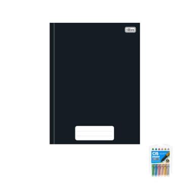 Imagem de Kit Caderno Brochura Capa Dura Pepper Preto 80 Folhas + Marcador Artístico Brush Metallic 06 Cores