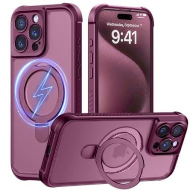 Imagem de MOCCA Capa projetada para iPhone 15 Pro com suporte magnético invisível [proteção total da câmera] [compatível com Magsafe] Capa para celular à prova de choque translúcida fosca à prova de choque 15.5