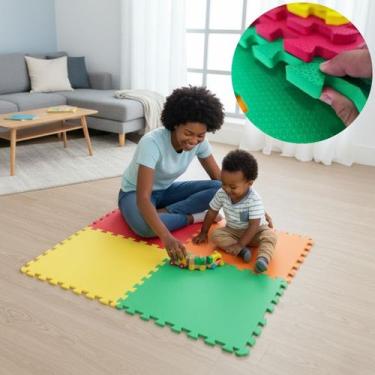 Imagem de Kit 4 Placas Tapete Tatame EVA 50x50cm 10mm 1 m² Emborrachado Infantil