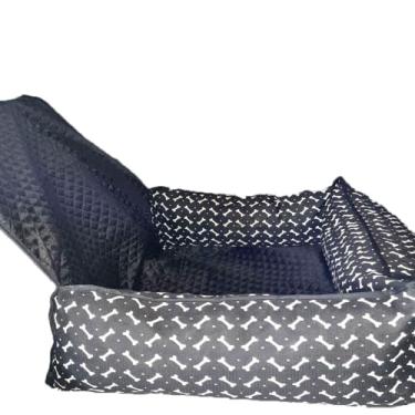 Imagem de Cama Pet e Capa Protetora 2 em 1 para Assento Traseiro Veicular Pequena Toddy Estampado Impermeável Preto