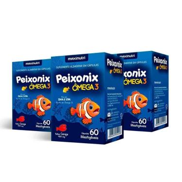 Imagem de Kit 03 Peixonix Ômega 3 Mastigável Cereja 60 Caps Maxinutri-Unissex