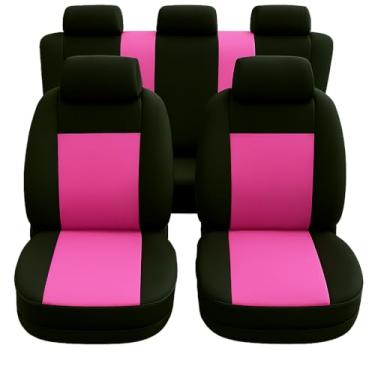 Imagem de Capa de Banco Carro Universal Impermeável Couro e Pluma Compatível capa para banco de carro, capa banco carro(PRETA E ROSA)