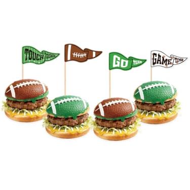 Imagem de FYSUIMU 100 peças de palitos de comida de madeira com bandeira de futebol palitos de coquetel com tema de futebol para esportes jogo dia evento aniversário chá de bebê suprimentos de festa decoração