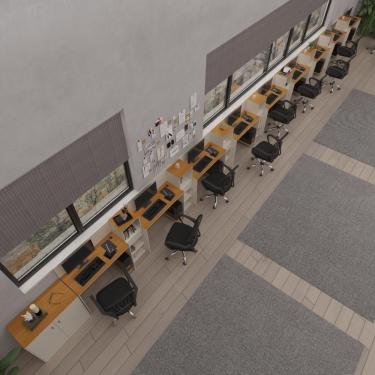 Imagem de Conjunto De Escritório Tech 8 Livreiro 1 Buffet E 9 Mesas 90 - Off White E Cedro Off White E Cedro