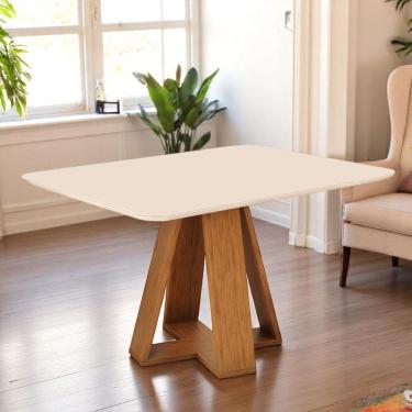 Imagem de Mesa De Jantar Tampo Retangular Chanfrado Curvo Mad/vid 120 X 90cm Kiara Freijó Off White- Mabe Magazine