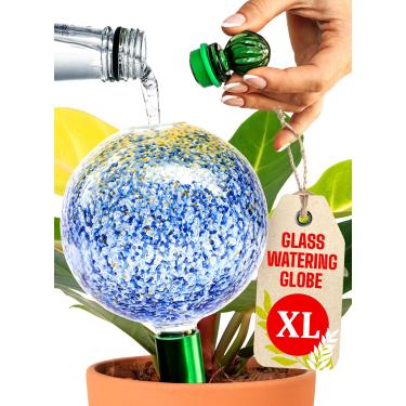 Imagem de Globos de irrigação de plantas de 473 ml para plantas de interior com inserção de plantador autoirrigável de metal - globos soprados à mão de vidro XL premium - regador automático de plantador interno