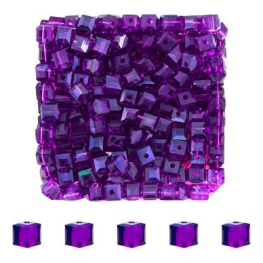 Imagem de Mandala Crafts Contas de cristal de cubo roxo de 3 mm – 500 contas de vidro facetadas para fabricação de joias, suprimentos de contas, artesanato DIY, pulseiras, colares, brincos e contas