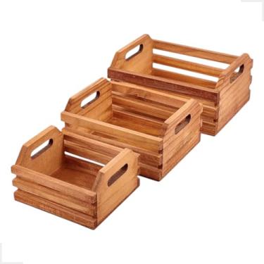 Imagem de Genérico Caixote de Madeira Caixote de Fruta Feira Caixa Organizadora Fruteira Kit 3 Unidades P, M, G (Madeira Mogno)