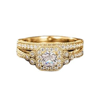 Imagem de 2 pçs/conjunto de anéis de noivado requintados banhados a ouro branco zircônia cúbica incrustada, alianças de compromisso, festas noturnas, presentes de dia dos namorados, alianças de eternidade para