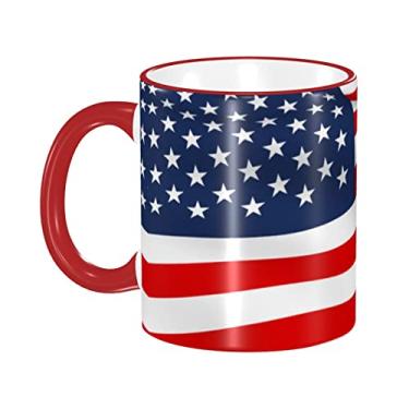 Imagem de Ourdovi Caneca de café expresso de cerâmica patriótica da bandeira americana, caneca de cerâmica revestida faça você mesmo, para café, sopa, chá, leite, latte, cacau quente, colorido divertido 340 g.
