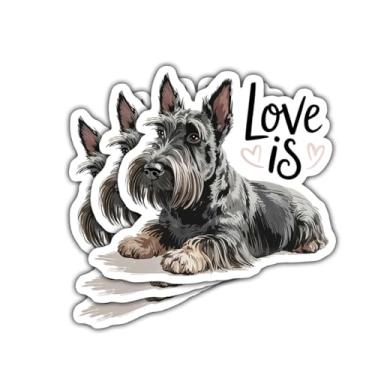 Imagem de 3 peças de adesivos Love is Scottish Terrier, adesivos de vinil fofos para laptop, caderno, garrafa de água, para-choque de carro, presente para amantes de terrier, estudantes, adolescentes, amigos de