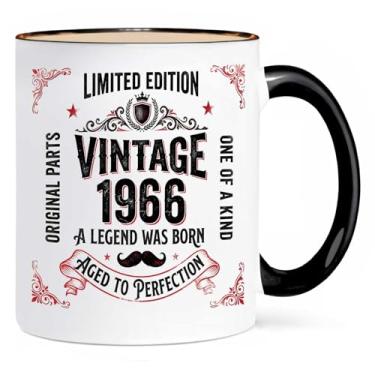Imagem de ONRRI Caneca de café de cerâmica vintage 1966 de 325 ml com interior e alça pretas, estampa dupla face, segura para micro-ondas, presente de aniversário de 60 anos para homens e mulheres