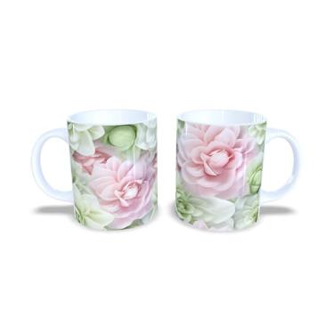 Imagem de Caneca de Cerâmica 325ml com Design de Flores 3D Coloridas, Estampa Floral Rosa, Azul e Amarelo (14131)
