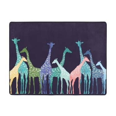 Imagem de ZERAOKE Tapete colorido de girafa 48 x 163 cm, lavável na máquina, com suporte antiderrapante, tapetes macios para sala de estar, quarto, entrada, quarto de crianças, decoração de casa