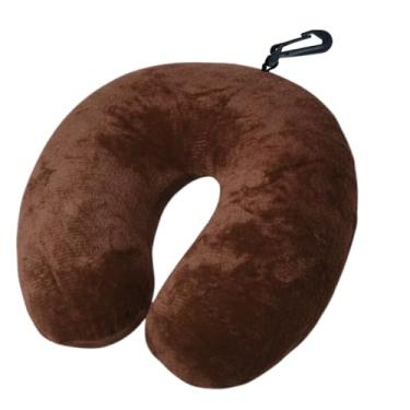 Imagem de Almofada de Pescoço para Viagem com Enchimento de Silicone Anti-Alérgico, Tecido Fleece Extra Macio, Apoio Cervical Confortável, com Zíper e Mosquetão (Marron)