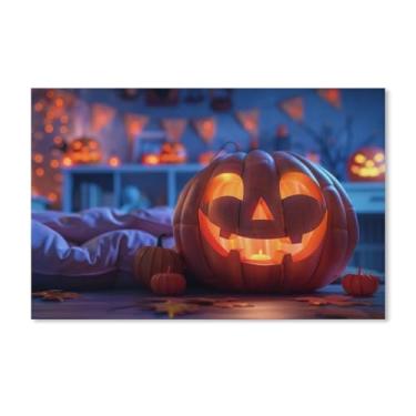 Imagem de HouLaiZhe Pôster de Halloween com estampa de arte de parede em tela fofa de abóbora decorações de Halloween decoração de parede gótica para sala de estar quarto 11 x 17 polegadas (28 x 43 cm)