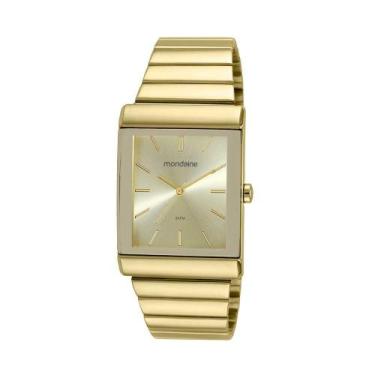 Imagem de Relogio Mondaine Feminino dourado grande quadrado classico social 3233