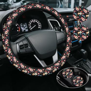 Imagem de Capa de volante de flores fofas em aquarela para mulheres e homens, antiderrapante de neoprene de alta elasticidade, acessórios de carro, capas de volante, universal de 38 cm para carros, SUVS, inclui