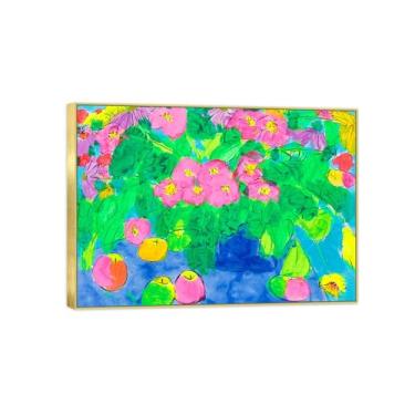 Imagem de Pintura de arte de parede de flores - imagem de decoração vintage - flores e frutas - impressões em tela moldura dourada para sala de estar 90 x 125 cm 35 x 49 pol