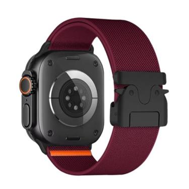 Imagem de Pulseira de nylon com fecho de Aço Conector Preto ou pata marca 123smart compativel com iWatch Ultra 1 2 E 3 Iwatch Serie 11 10 9 8 7 6 5 4 3 2 1 Se 44mm 45mm 46mm 49mm (Vinho, Conector Preto)