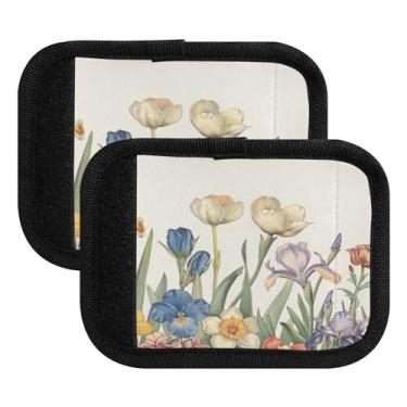 Imagem de Qilmy Lindas flores silvestres bagagem alça envoltório pacote 2 identificadores de bagagem etiqueta confortável alça pega capa para carrinho de viagem bolsa mala avião acessórios de viagem 155