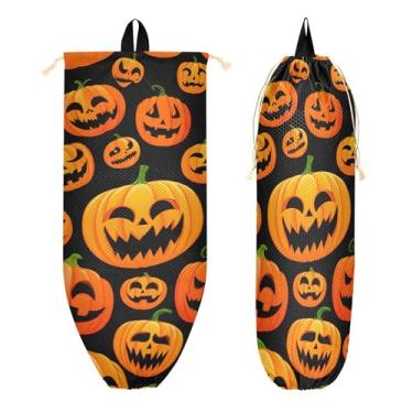 Imagem de xigua Suporte de parede para saco de plástico Halloween Pumpkins com cordão, 1 pacote, reutilizável para decoração organizadora de sacolas de compras, meias, roupas íntimas e gravatas