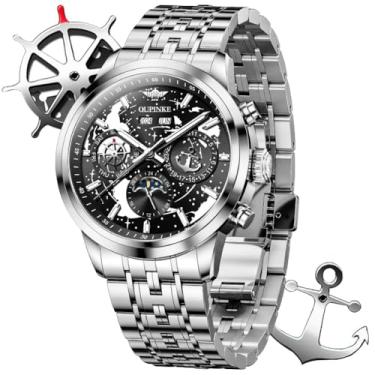 Imagem de OUPINKE Relógio de pulso masculino automático, automático, mecânico, luxuoso, original, cristal de safira, aço de tungstênio