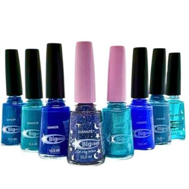 Imagem de Kit 8 Esmaltes Brilhosos Azul Cor Do Mar Big Universo 15,5ml