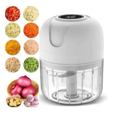 Imagem de Mini Processador Elétrico de Alimentos, 250ML, Triturador Compacto Portátil, Recipiente Transparente, Lâmina em Aço para Legumes, Temperos e Alho