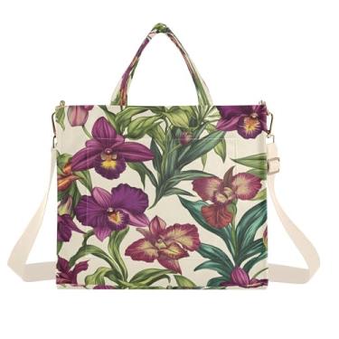 Imagem de Burbuja Sacola feminina com flores exóticas orquídeas, bolsa tiracolo de veludo cotelê, bolsa transversal para compras, trabalho, viagem, P, B232, Medium