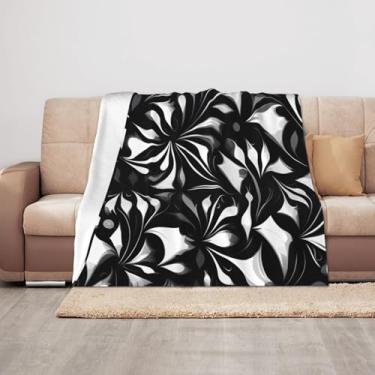 Imagem de ZTPOWQA Cobertores de pelúcia estampados em preto e branco 127 x 101 cm, cobertor aconchegante para sofá, macio e quente para decoração de casa