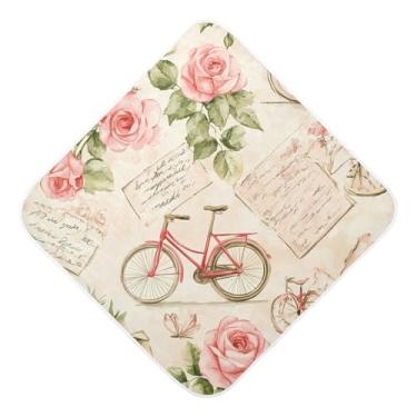 Imagem de STAYTOP Toalhas de bebê vintage com capuz musselina com estampa de jornal de bicicleta, toalha de banho super macia, toalhas de banho absorventes para banho recém-nascido unissex 89 x 89 cm