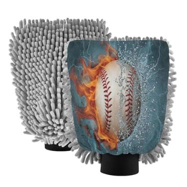 Imagem de STAYTOP Luvas de lavagem de carro de beisebol fogo de água, 2 peças, luvas de microfibra de chenille, sem arranhões, panos de esponja de lavagem ultra absorventes para carros, limpeza doméstica - M