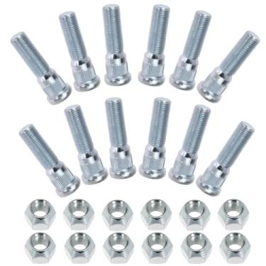 Imagem de NUANJUYU 12 conjuntos de parafusos de roda com porcas para traile para reboque Lippert para eixos 1,587.6 kg a 1,995.8 kg com 1/5.1 cm-20 tamanho de rosca UNF, 1,6 cm estria, cabeça de 2 cm