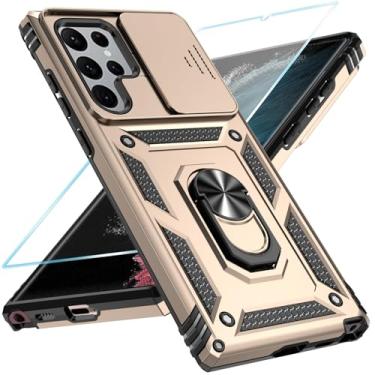 Imagem de SunStory Capa de celular para Samsung Galaxy S22 Ultra 5G com protetor de tela HD e capa de câmera deslizante e suporte de anel girado, [grau militar] [2 em 1] capa de telefone para Galaxy S22 Ultra