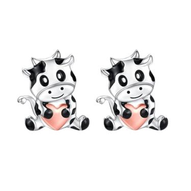 Imagem de Brincos de vaca fofos para mulheres, vaca leiteira, gado leiteiro, para amantes de leite, Zinco, Sem pedra preciosa