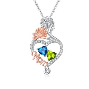 Imagem de WYDDO Colar com coração Mom Love, ouro rosa 14K, enchimento de ouro rosa, pingente de flor de rosa, presente de aniversário para avó, esposa, mãe, Base, Zircônia cúbica
