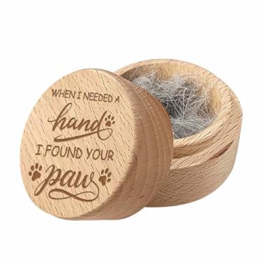 Imagem de CREATCABIN Mini urna de madeira para animais de estimação pequenas urnas para cinzas de pelo de animal de estimação caixa de lembrança com estampa de pata urnas decorativas de Burlywood caixa memorial