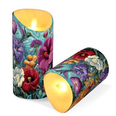 Imagem de ATTX Pacote com 2 velas sem chama preenchidas com jardim – 7,6 cm x 15 cm com controle remoto e temporizador para casa, casamento, decoração de acampamento #132