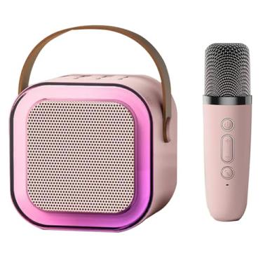 Imagem de Máquina de Karaokê com Microfone Sem Fio Portátil para Adultos BT 5 0 Alto-Falante Luzes RGB Cartão TF Expandível 64G Type-C Fone Ouvido Auxin Monitoramento Festa