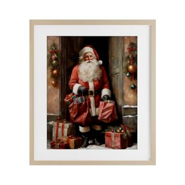 Imagem de Stupell Industries "Papai Noel na porta", impressão emoldurada sob vidro, marrom, 13 x 16