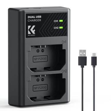 Imagem de K&F Concept Carregador de bateria NP-FZ100, carregador de bateria com compartimento duplo para Sony A7iv A7iii A7Rv FX3 FX30 ZV-E1 A7RIII (A7R3) A9 A6600 A6700 A9 II