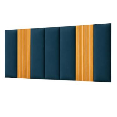 Imagem de Kit Placas Cabeceira Estofada com Ripado Modular Para Cama Box 45x20 Suede(AZUL,CAMA QUEEN E KING)