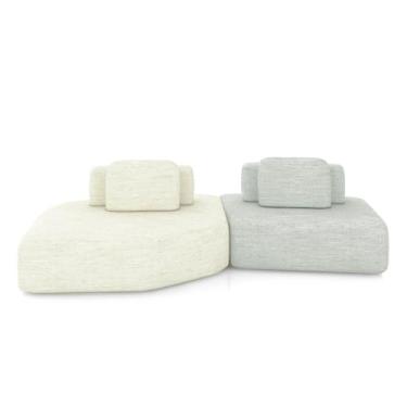 Imagem de Sofá Ilha Dakota 2 Módulos 310cm Encostos Almofadas Soltas Linho OffWhite/Cinza G33 - Gran Belo