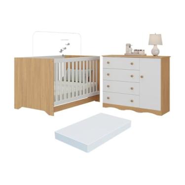 Imagem de Berço Americano 3 em 1 com Colchão Incluso e Cômoda 1 Porta 4 Gavetas Realeza Multimóveis Mp4697 Madeirado/branco